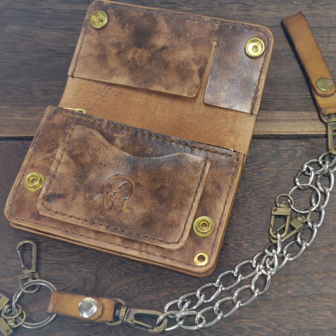 ミドルサイズ トラッカーウォレット 黒×ムラ茶 バラのハート(76)