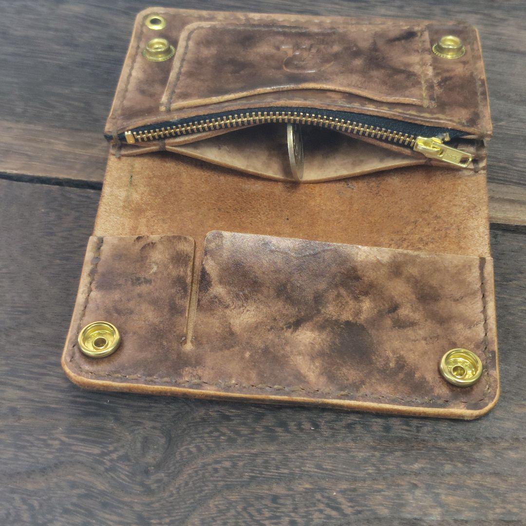 ミドルサイズ トラッカーウォレット 黒×ムラ茶 バラのハート(76)