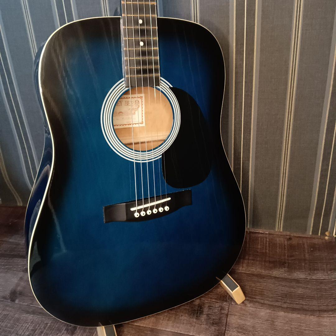 新品弦 軽量 初心者 ビギナー向け アコースティックギター ブルー 青