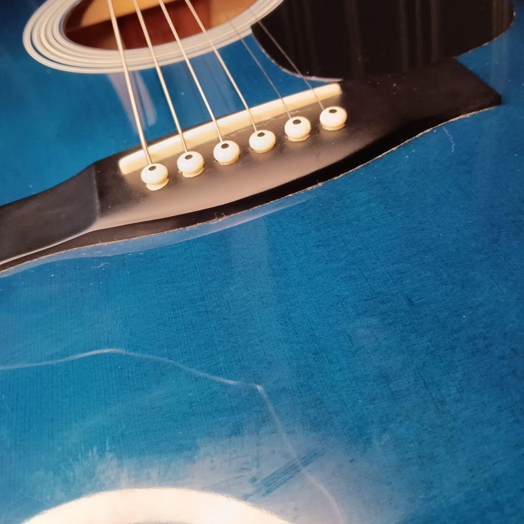 新品弦 軽量 初心者 ビギナー向け アコースティックギター ブルー 青