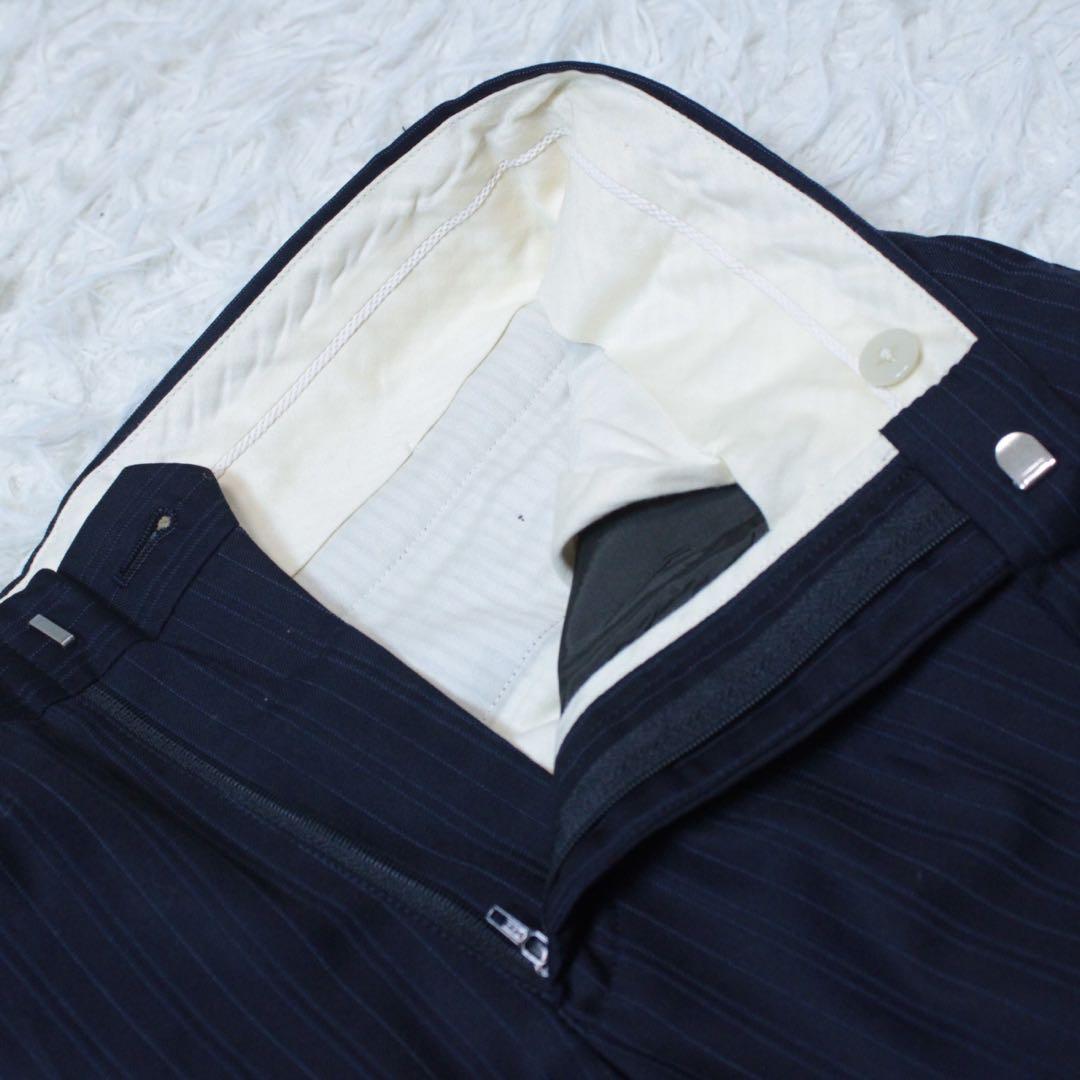 極美品 ポールスミス ロロピアーナ 2Bセットアップスーツ ストライプ ネイビー