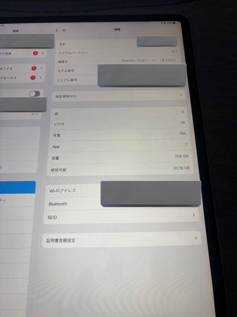 Apple iPad Pro代3世代256GB シルバー 本体　iOS15.1