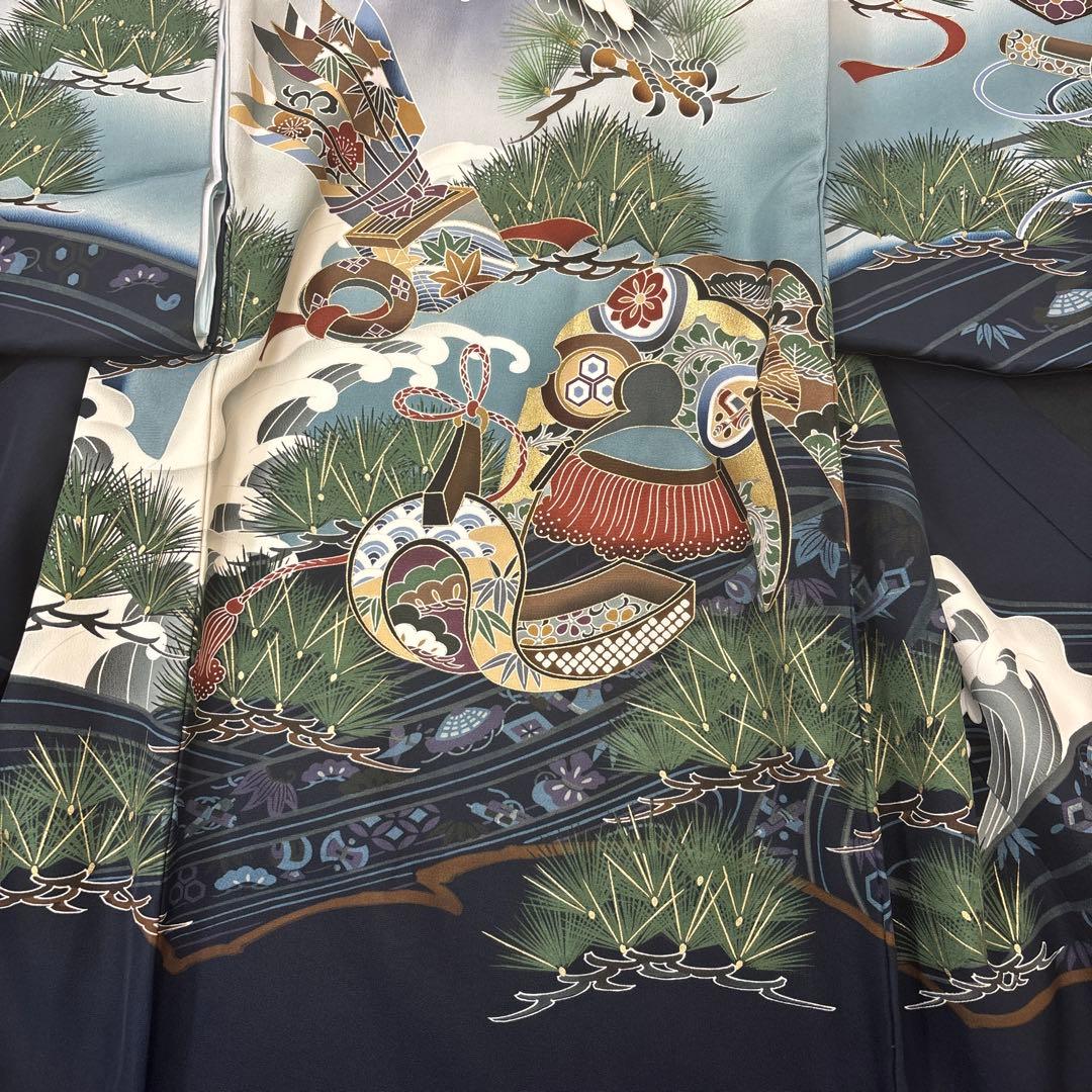 「即決価格」新品正絹産着祝着京豪華友禅、金彩仕様、特選大鷹と祝古典鼓大王松文