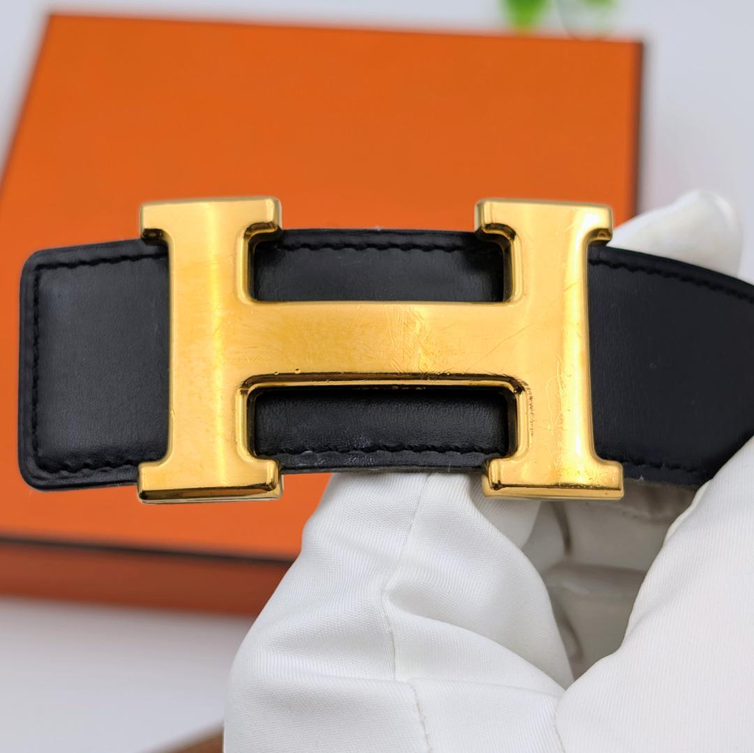 エルメス コンスタンス Hベルト ゴールド リバーシブル カーフ 65 ブラック