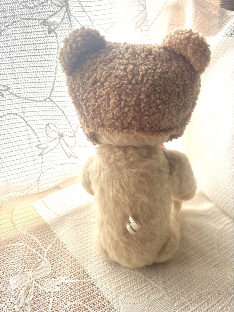 ハンドメイドベア(イギリス天然モヘア)全長34cm くまちゃん帽子つき