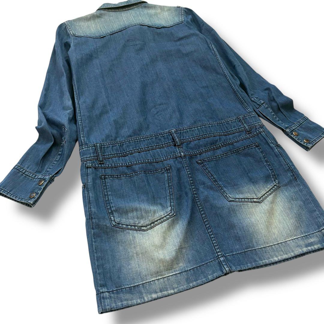 GUCCI デニムワンピース　GG柄　ロゴ刻印金ボタン　シェリーライン　36