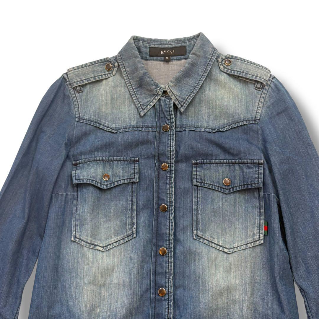 GUCCI デニムワンピース　GG柄　ロゴ刻印金ボタン　シェリーライン　36