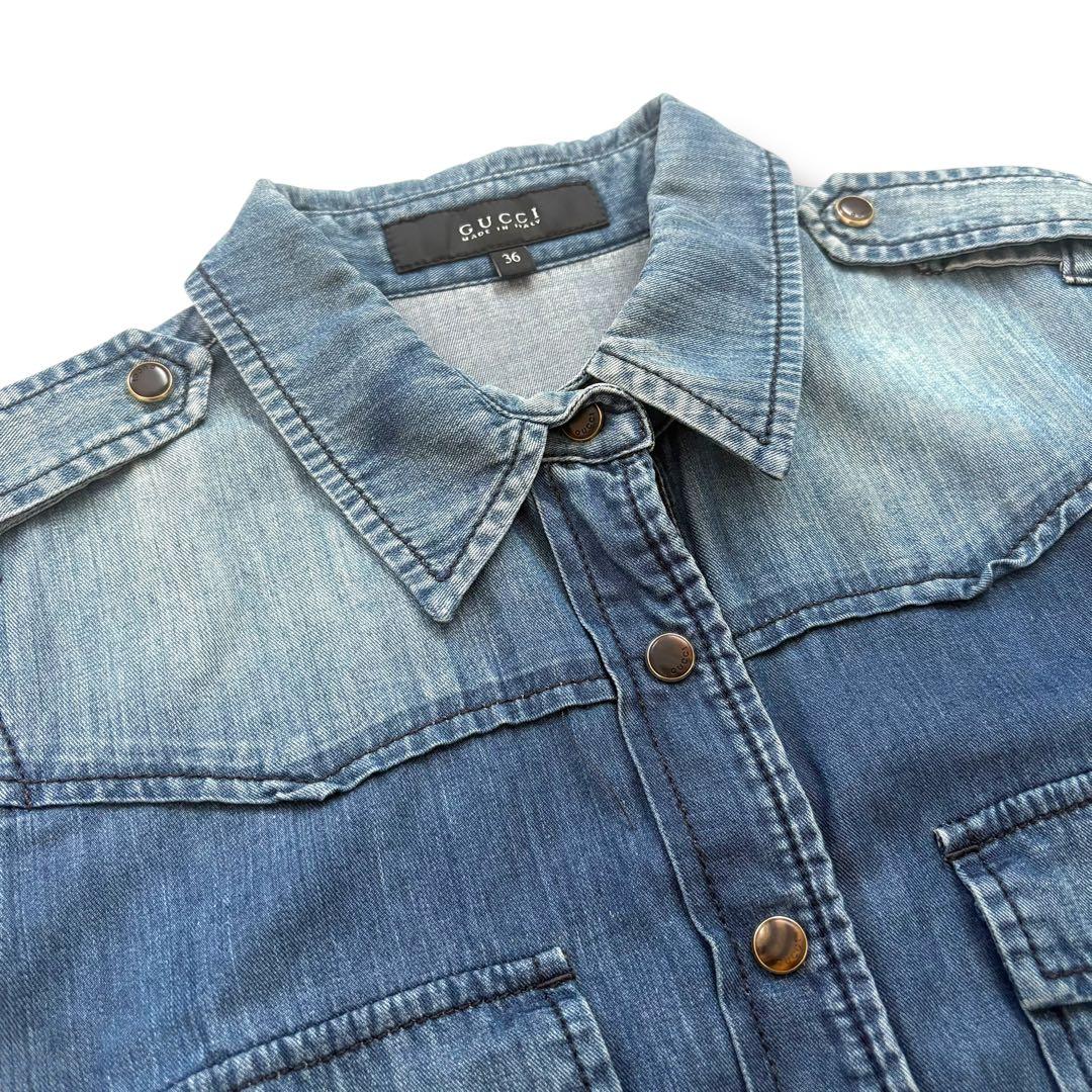 GUCCI デニムワンピース　GG柄　ロゴ刻印金ボタン　シェリーライン　36