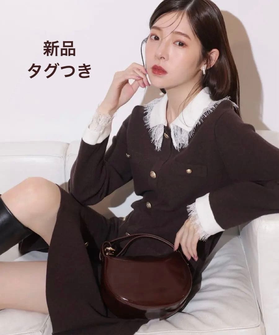 新品タグ付き　今期新作　Rirandture レースカラーミニニットワンピース