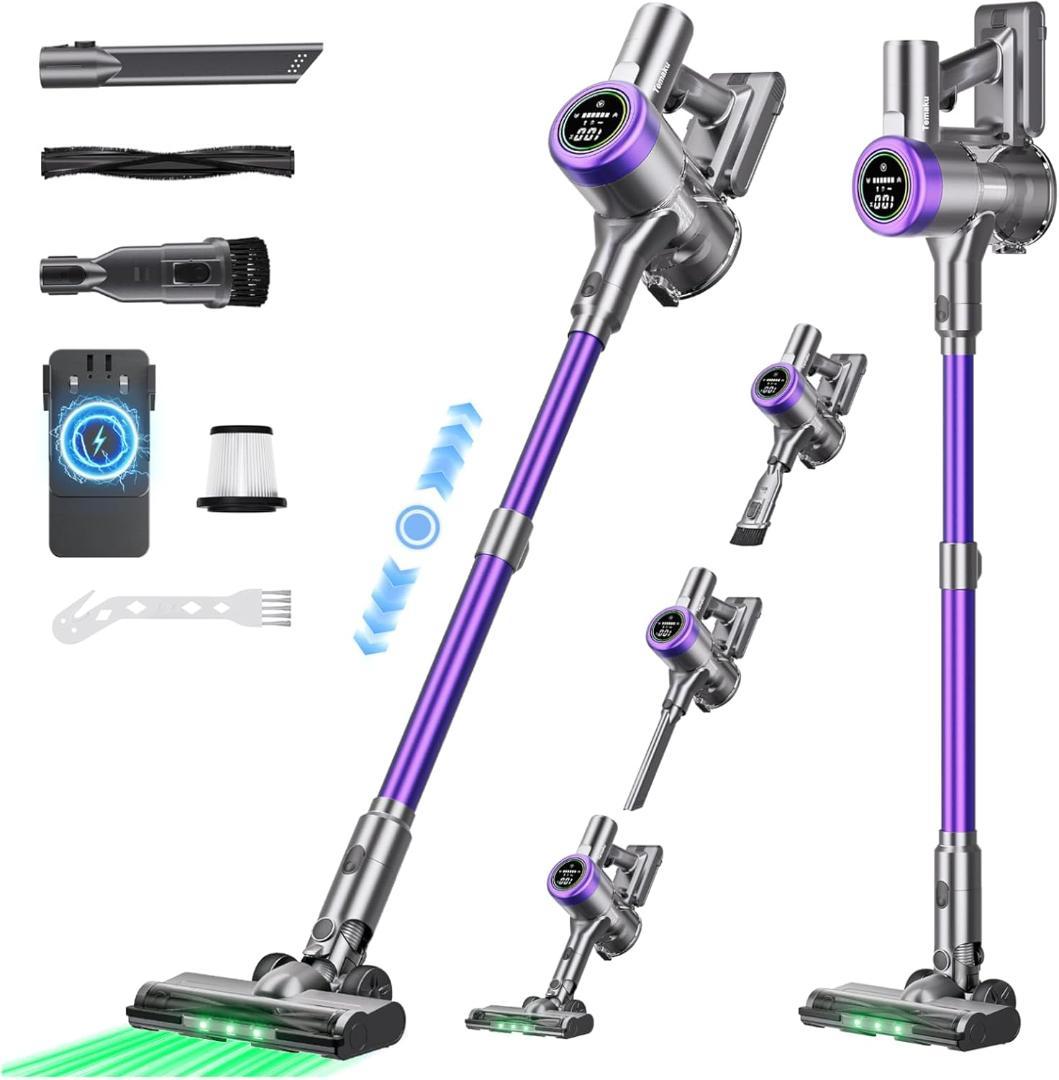 掃除機 コードレス 紫　強力吸引　65分連続稼働　自立式　AI汚れ自動検知