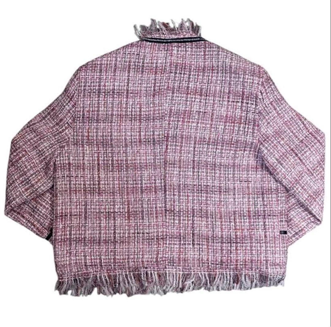 ALUDE ピンク フリンジ ノーカラー ツイード ジャケット M 韓国