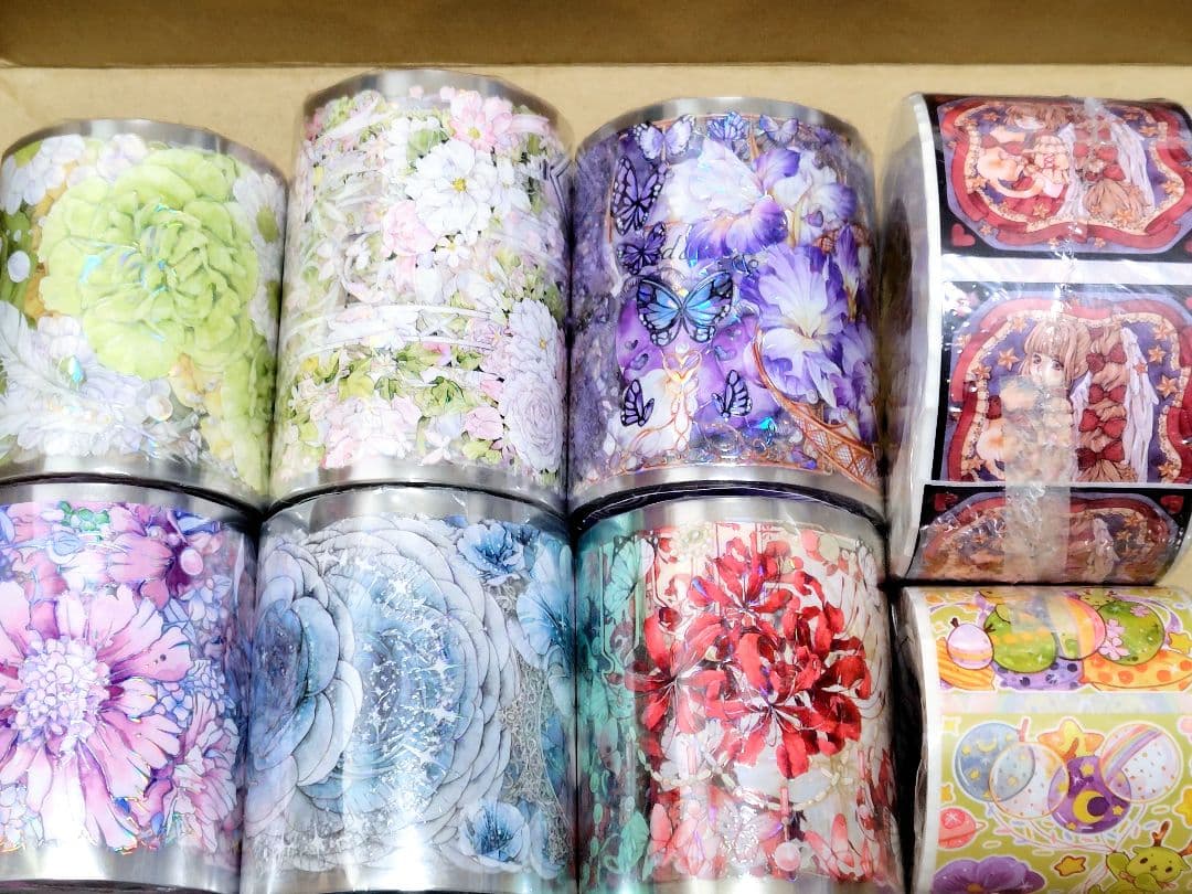 巻売 ステッカー セット★ 海外 マスキングテープ マステ PET 装飾 花 ①