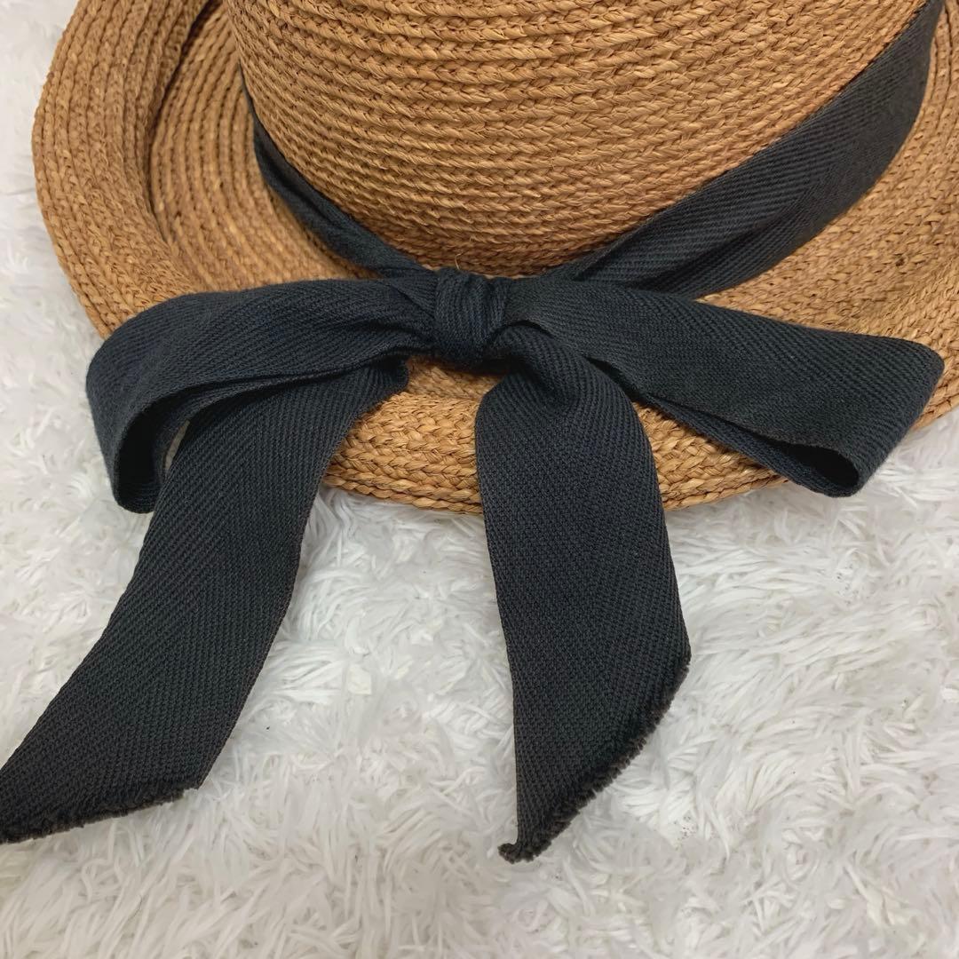 ヘレンカミンスキー 麦わら帽子 リボン 黒　ラフィア