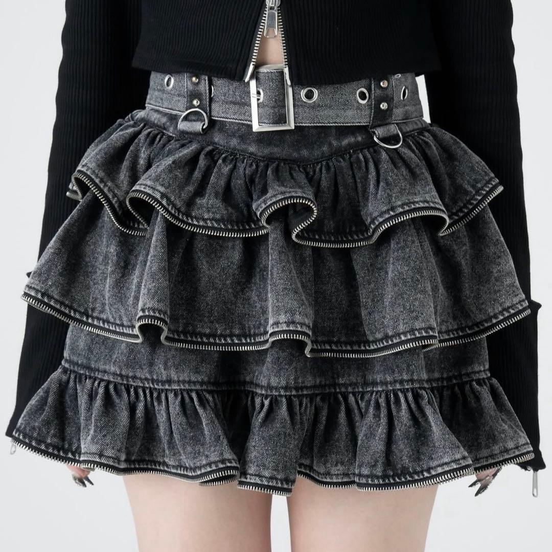 【Lazyslay】ジッパーフリルスカート(gray)