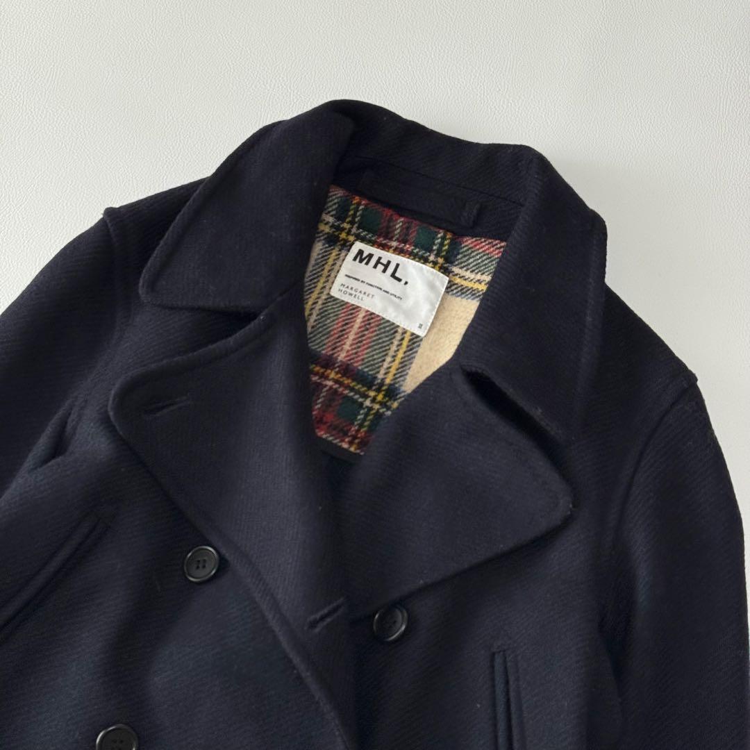 人気 MHL. マーガレットハウエル イギリス製 ウールPコート チェック裏地