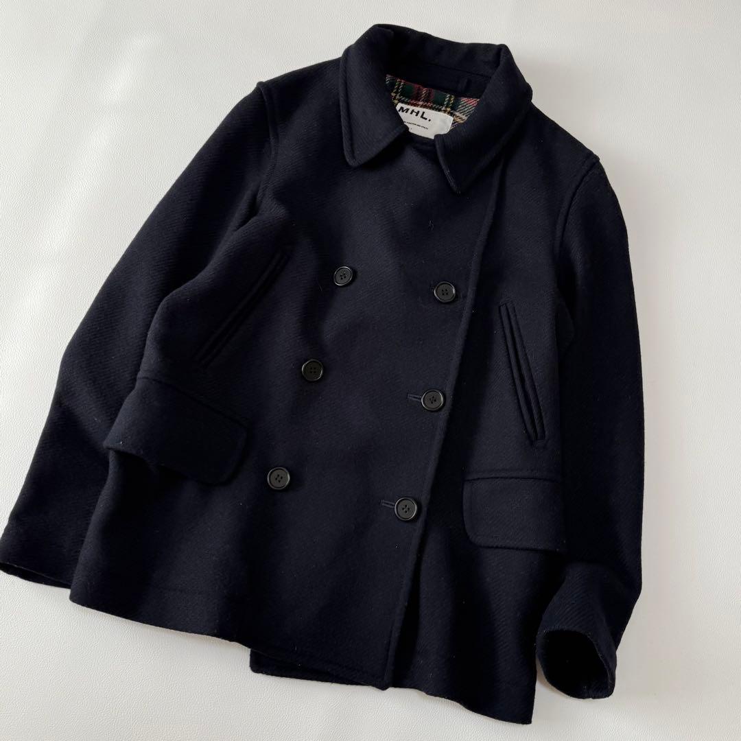 人気 MHL. マーガレットハウエル イギリス製 ウールPコート チェック裏地