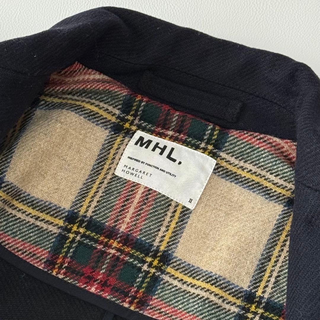 人気 MHL. マーガレットハウエル イギリス製 ウールPコート チェック裏地