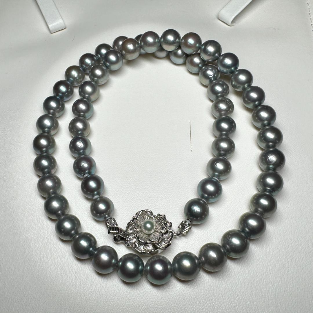 ブルーグレー✨ あこや真珠 パール ネックレス 約7.6-7.9mm SV留め具