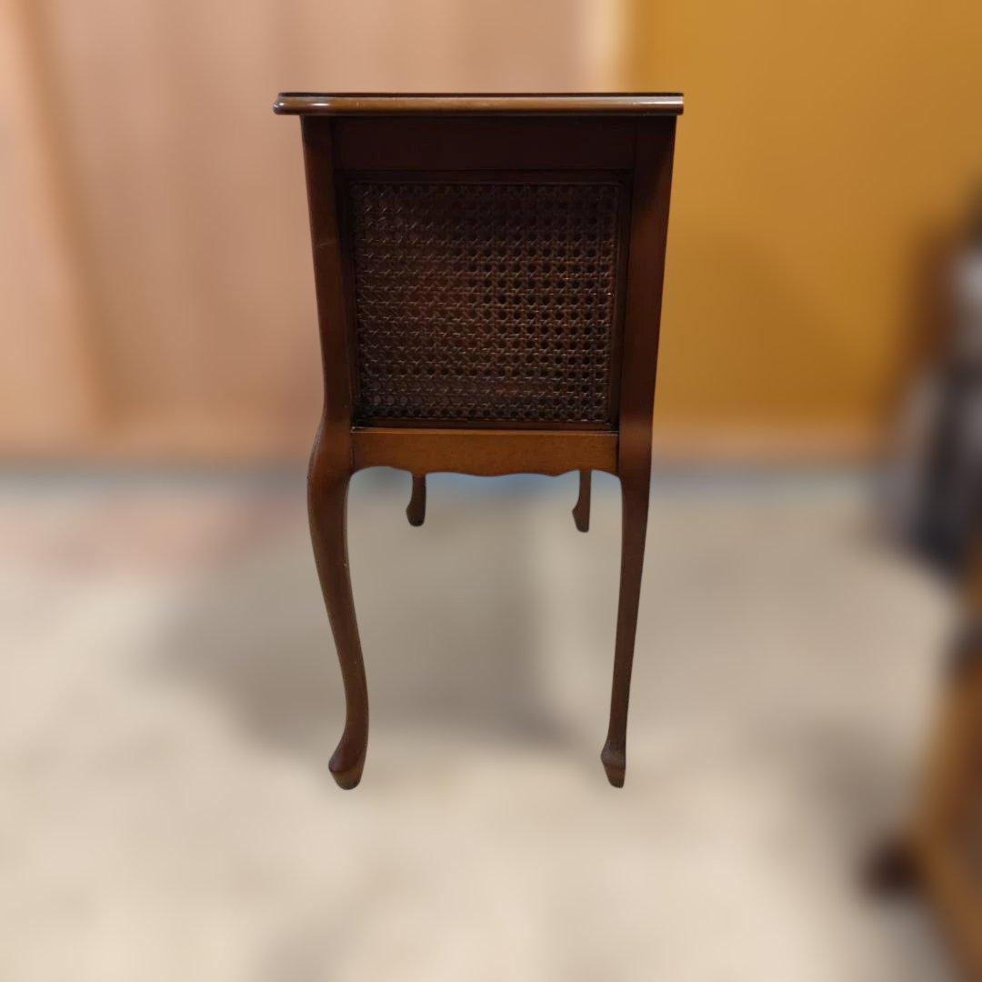 アンティーク調 猫脚コンソールデスク サイドチェスト かごめ編み ラタン