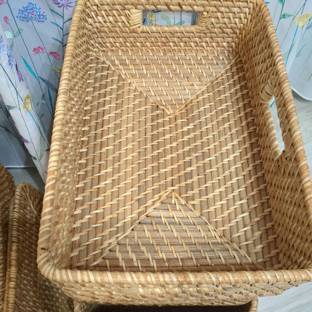 重なるラタン　ダストボックスセット　無印　NITORI