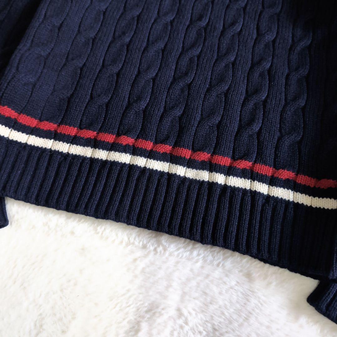 美品 フレッドペリー ウール ケーブル チルデンニット M ネイビー