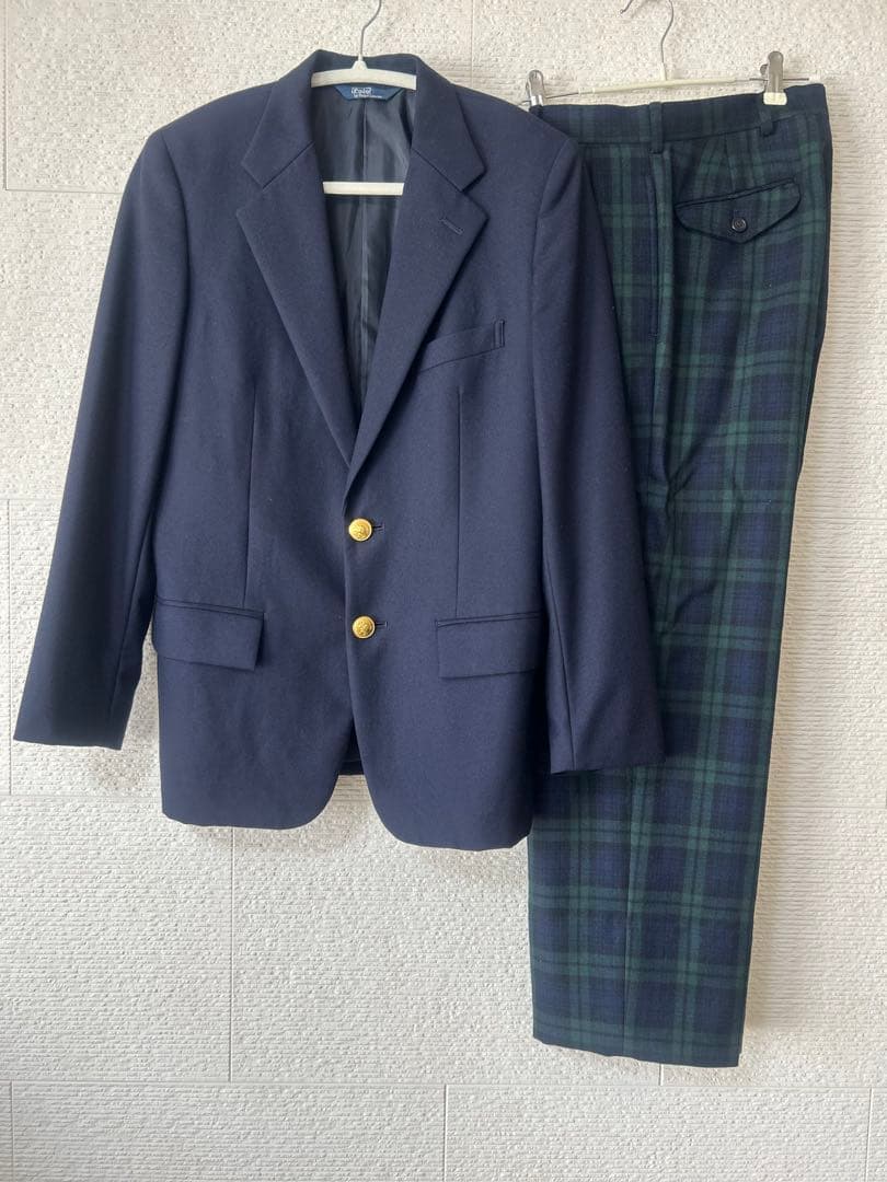 ラルフローレン　ネイビー ブレザー チェックパンツ セットアップスーツ　160