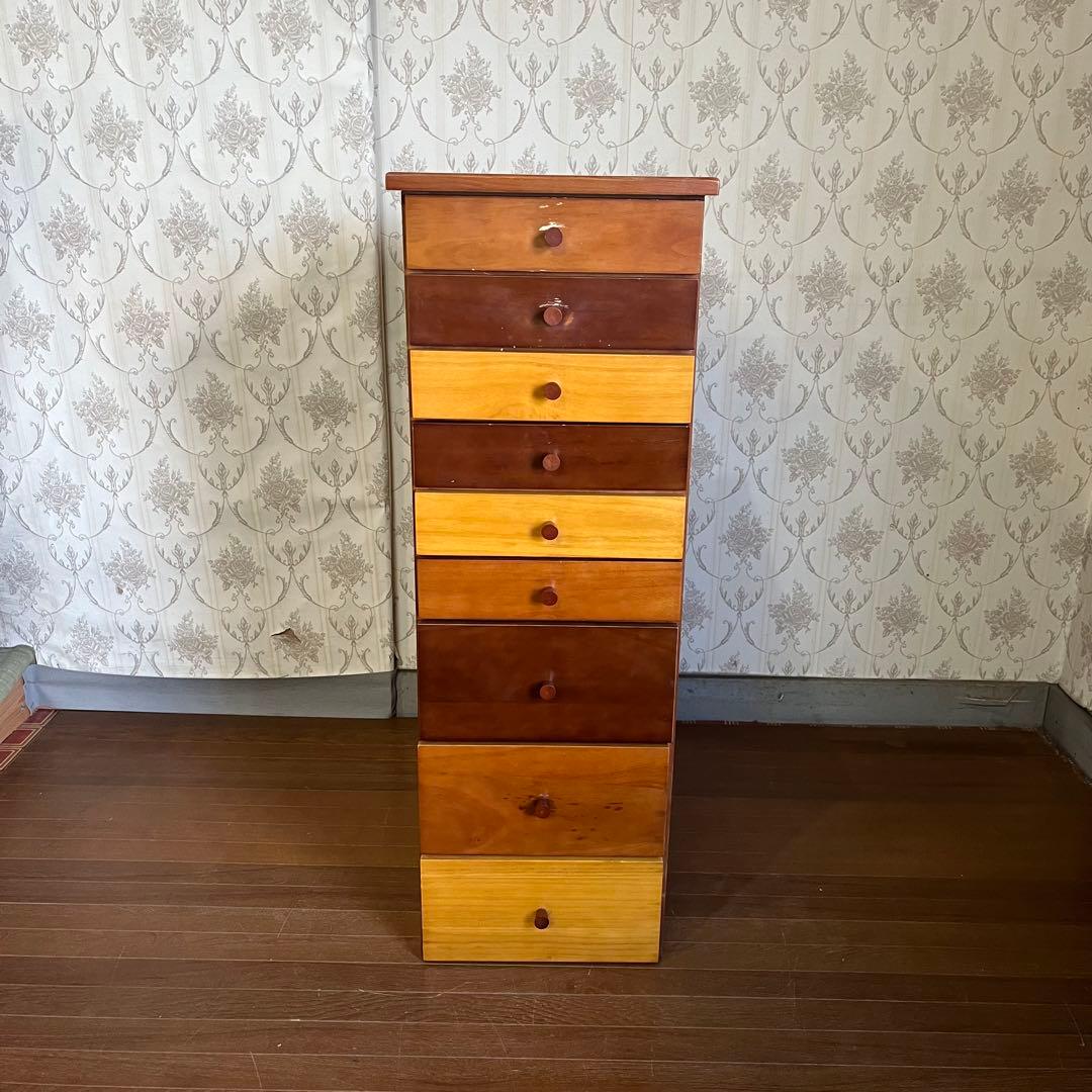 【アンティーク】木製 9杯 チェスト ナチュラルウッド 収納家具 カントリー