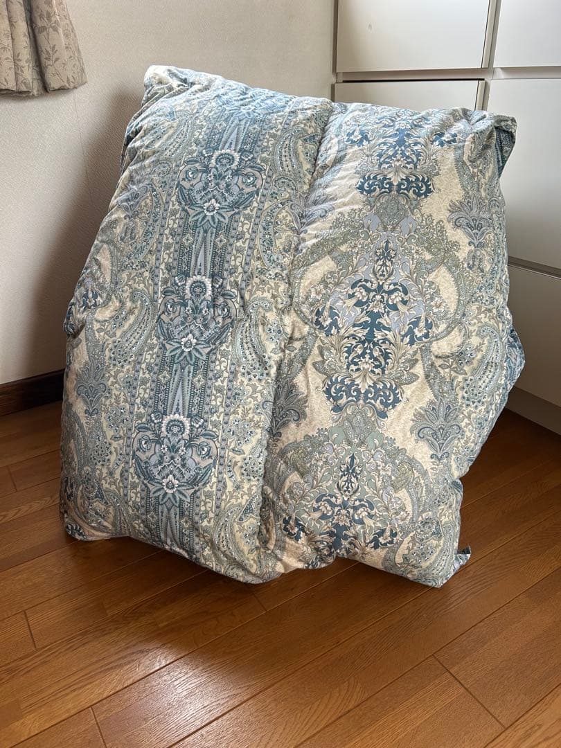 羽毛掛布団プレミアムダウンウォッシュ方式リフォーム1.4㎏ブルー花150×210