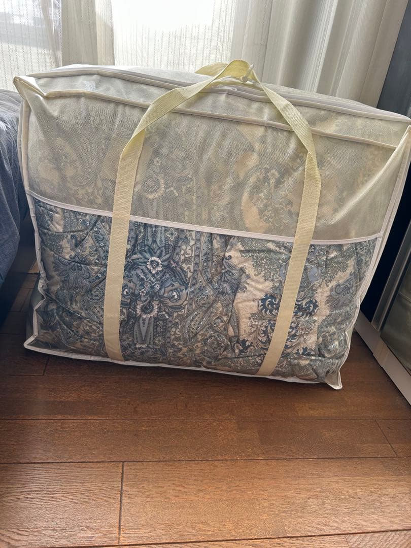 羽毛掛布団プレミアムダウンウォッシュ方式リフォーム1.4㎏ブルー花150×210