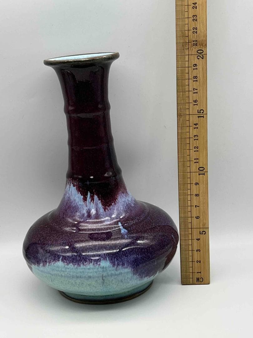 清時代　鈞窯　窯変釉 弦文瓶　旧家蔵出し　花入　花瓶(B-91)