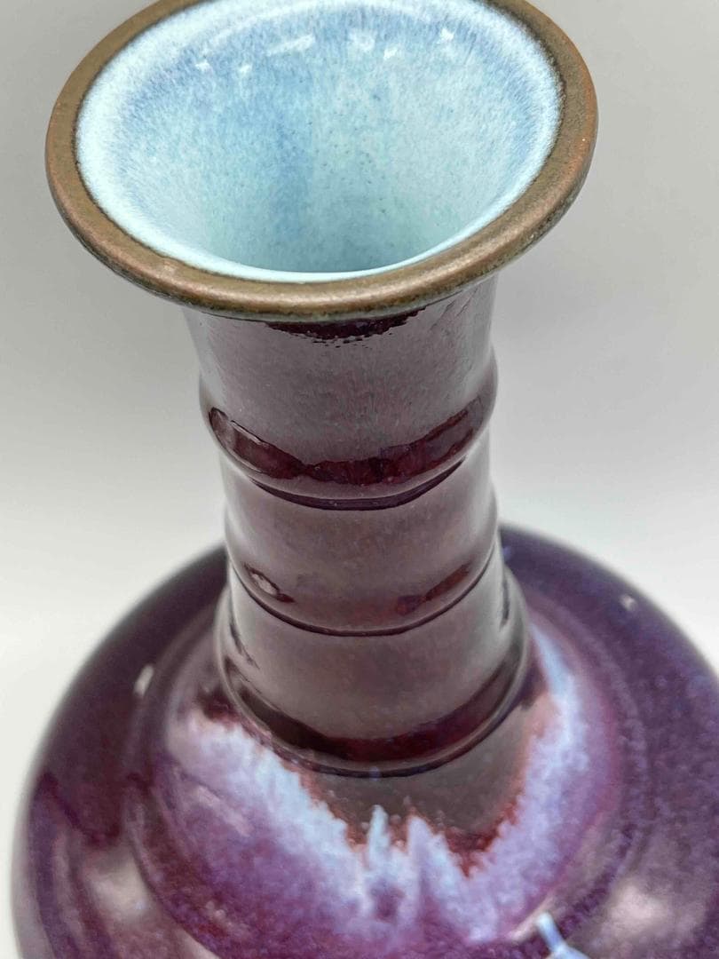 清時代　鈞窯　窯変釉 弦文瓶　旧家蔵出し　花入　花瓶(B-91)