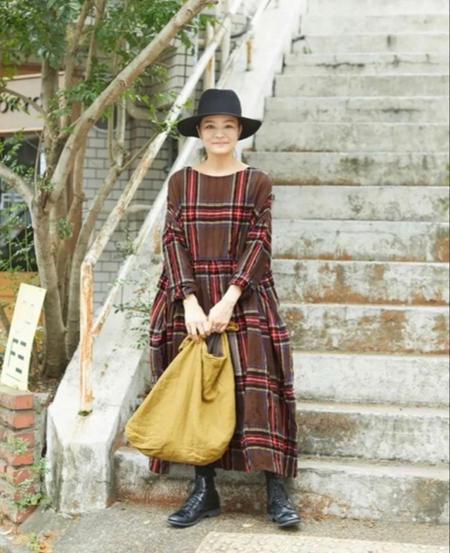 ICHI Antiquites ウールガーゼタータンチェックシャツワンピース