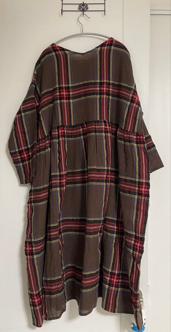 ICHI Antiquites ウールガーゼタータンチェックシャツワンピース