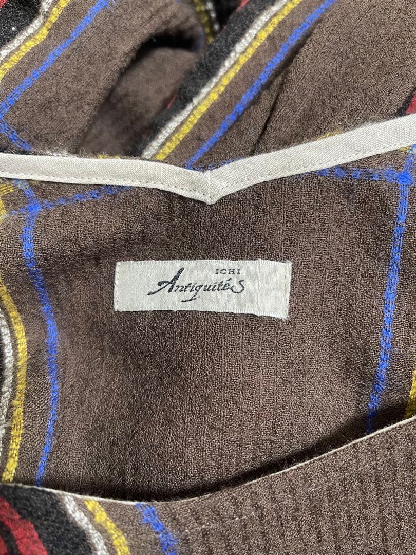 ICHI Antiquites ウールガーゼタータンチェックシャツワンピース