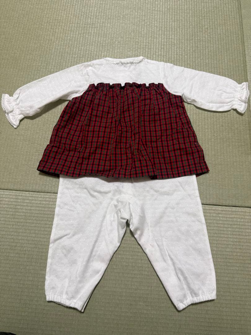 familiar チェック柄ロンパース 赤・白　売約済