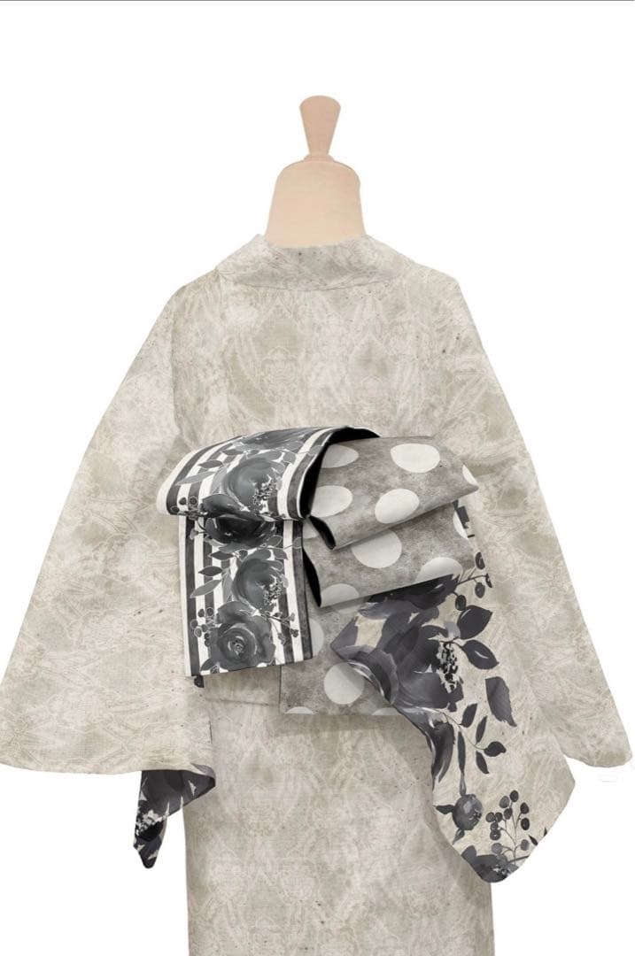 ゴフクヤサン　白黒花柄浴衣・帯セット