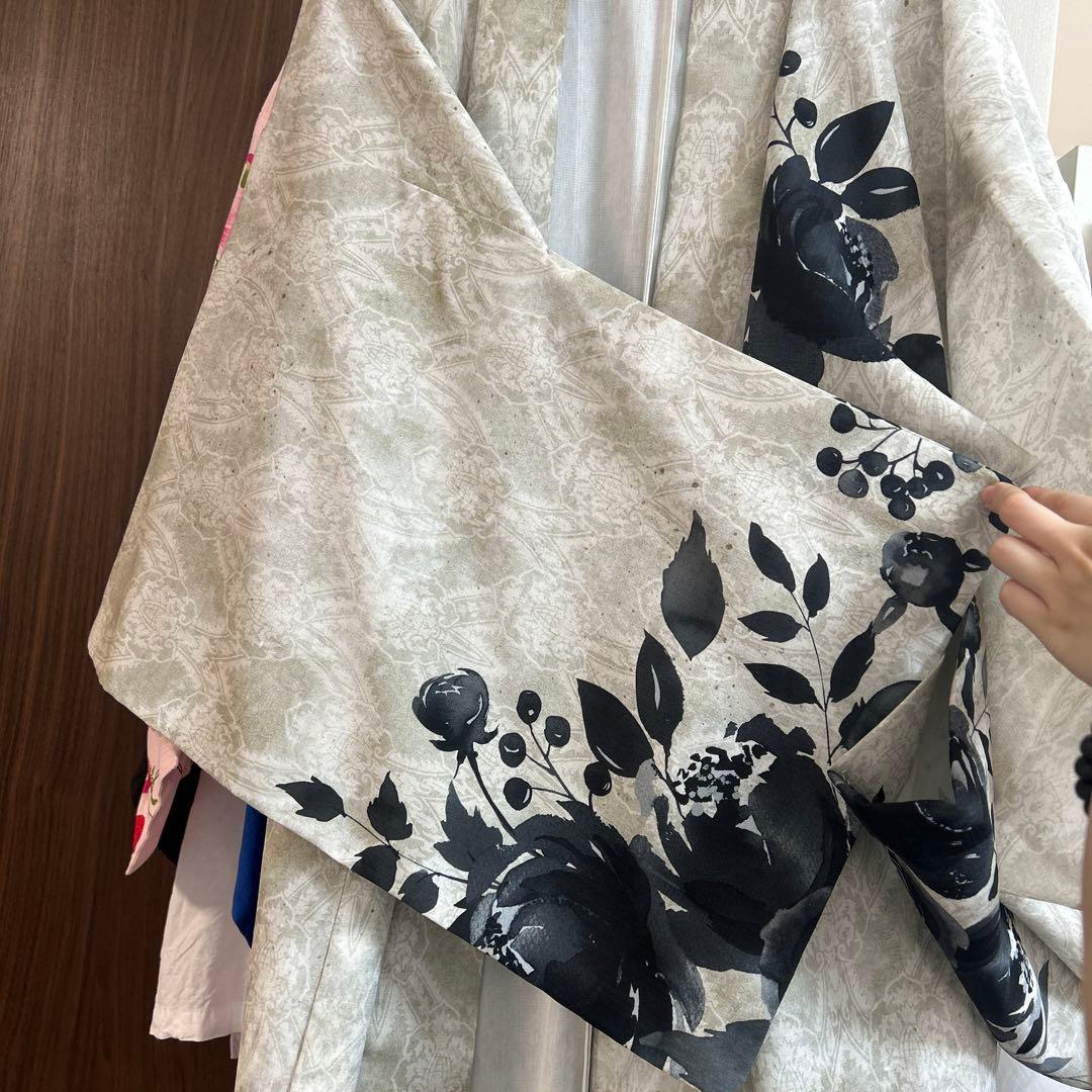 ゴフクヤサン　白黒花柄浴衣・帯セット