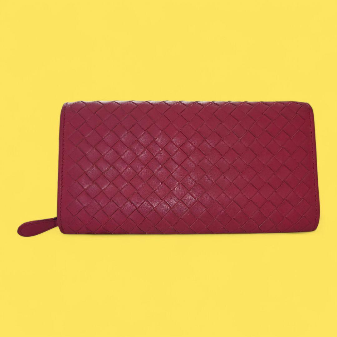 Bottega Veneta 赤 編み込み長財布