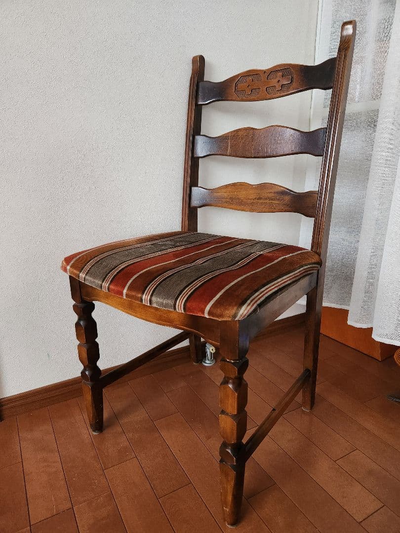 オールドカリモク ベロアストライプ 木製椅子 アームレス ダイニングチェア