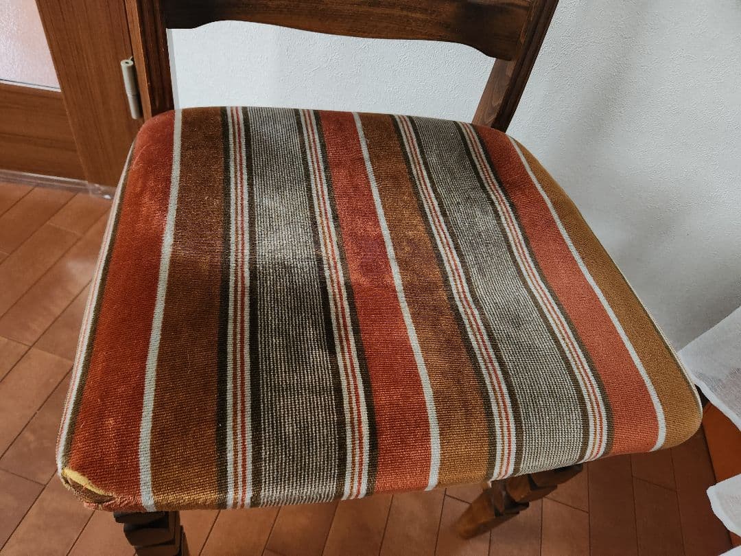 オールドカリモク ベロアストライプ 木製椅子 アームレス ダイニングチェア