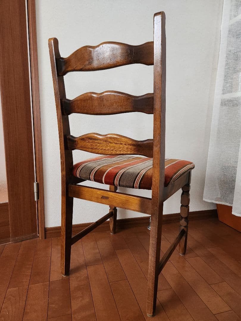 オールドカリモク ベロアストライプ 木製椅子 アームレス ダイニングチェア