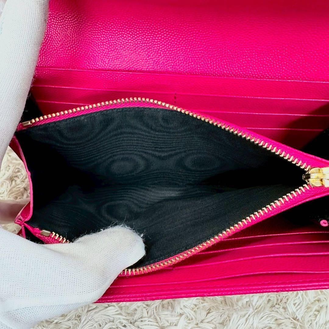 【未使用級】サンローラン 長財布 ピンク フラップ YSL Vステッチ