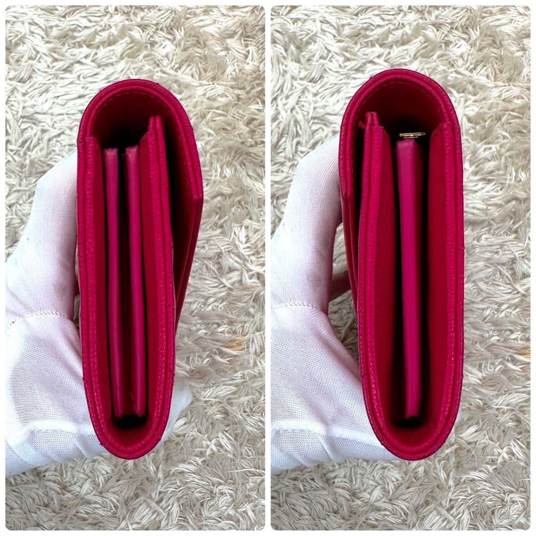 【未使用級】サンローラン 長財布 ピンク フラップ YSL Vステッチ