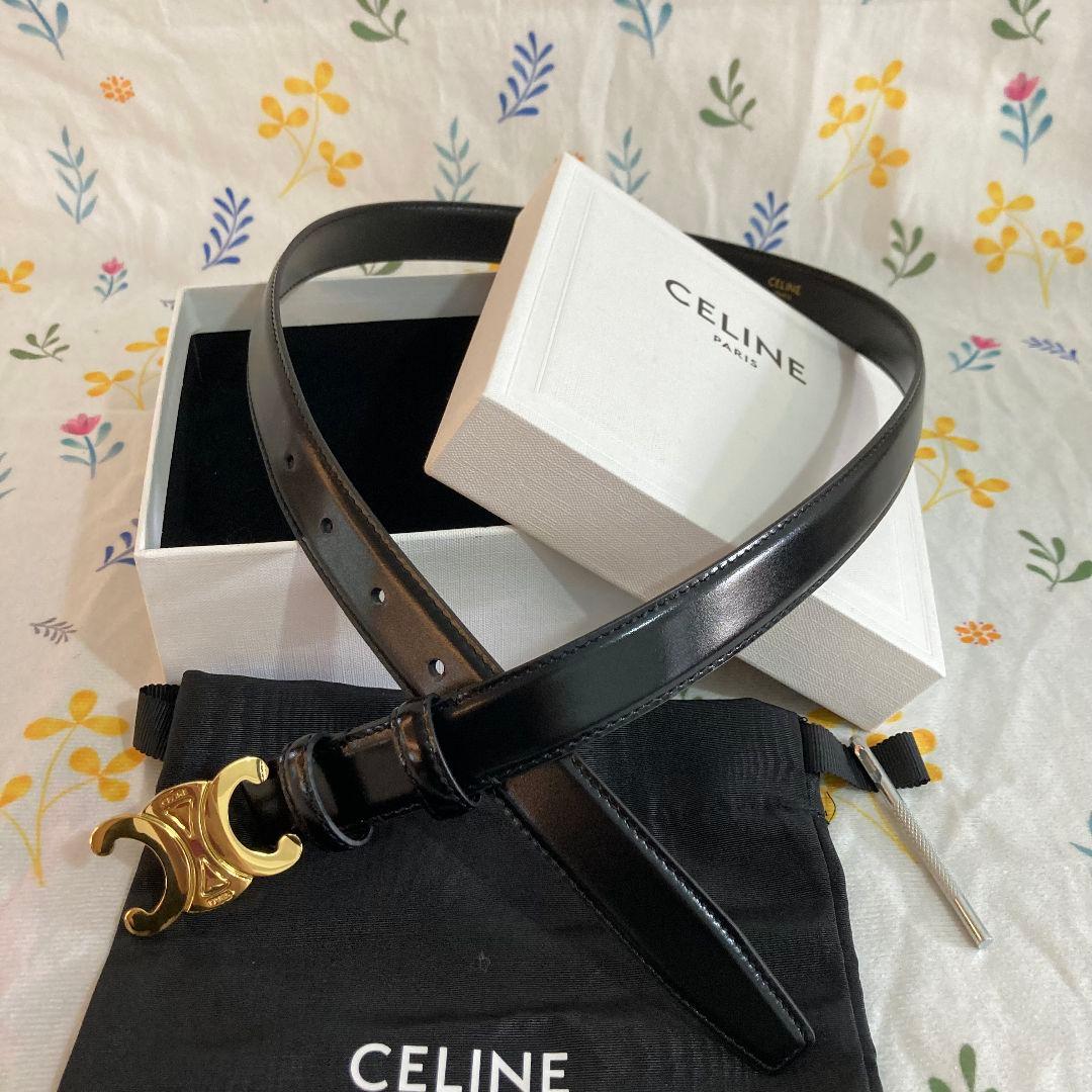 セリーヌ トリオンフ ベルト 85 レザー ブラック ゴールド