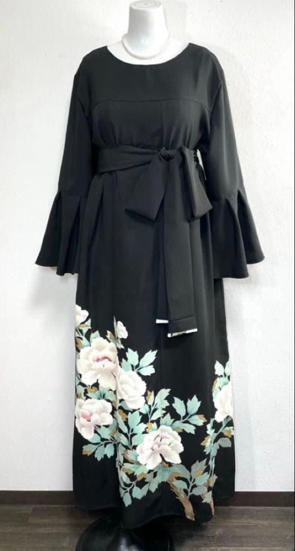 留袖ワンピース　3L/135　作家物/手描き/本金箔　アンブレラ袖　正絹