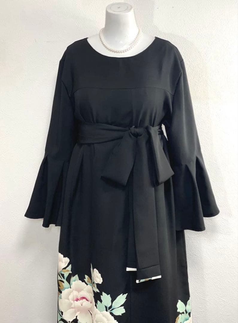 留袖ワンピース　3L/135　作家物/手描き/本金箔　アンブレラ袖　正絹