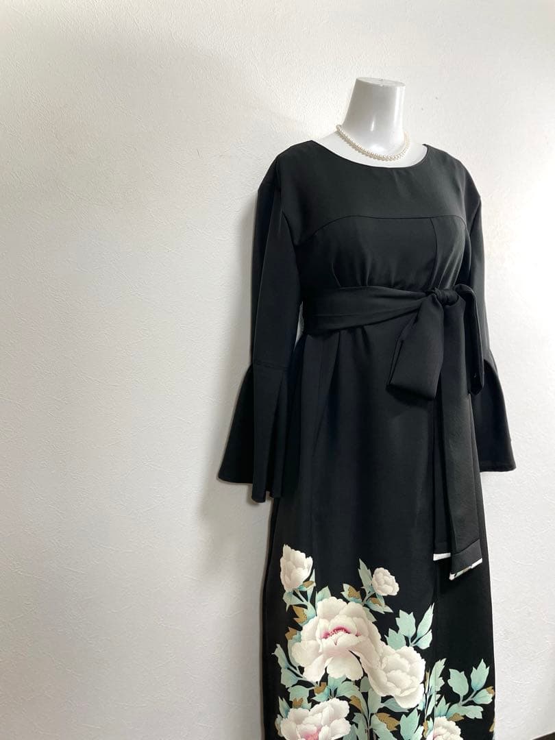 留袖ワンピース　3L/135　作家物/手描き/本金箔　アンブレラ袖　正絹