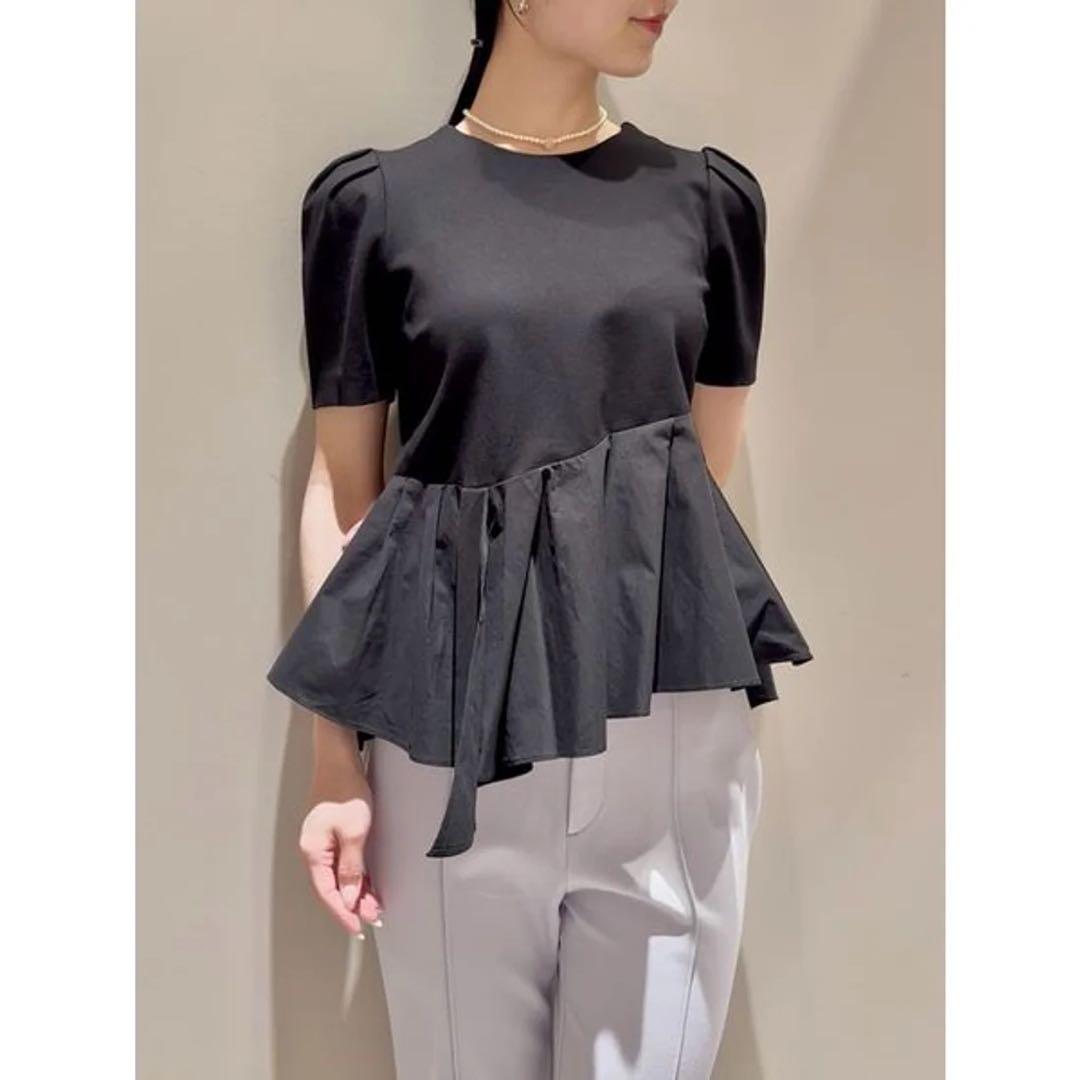 ペプラムカットソー　ブラック