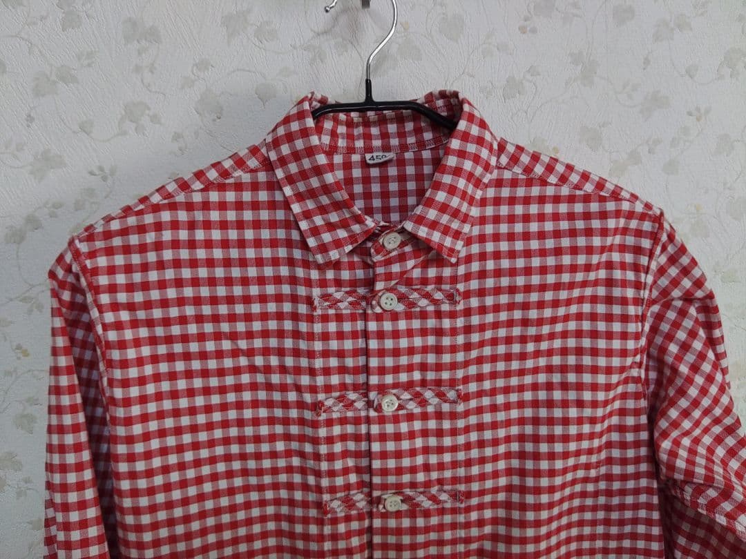 45R 薄オックスギンガムの908 8ノットシャツ アカギンガム　02サイズ