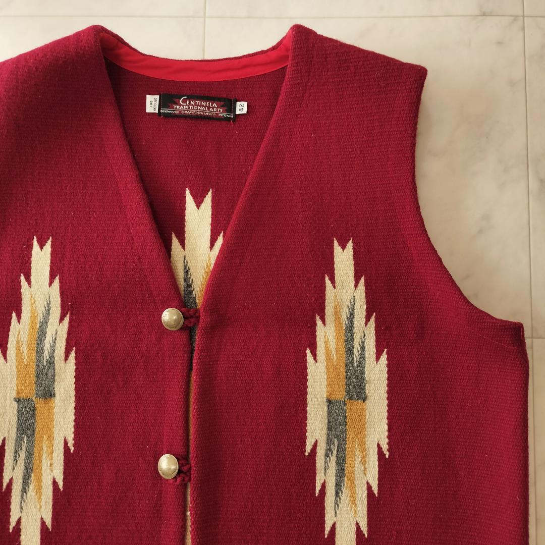 センチネラ 人気カラーレッド 42 XL ポインテッドチマヨベスト コンチョ